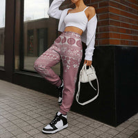 Fiji Marau na Kerisimasi Jogger Pants Dusty Rose Tagimoucia Tapa Masi Tribal - Polynesian Pride