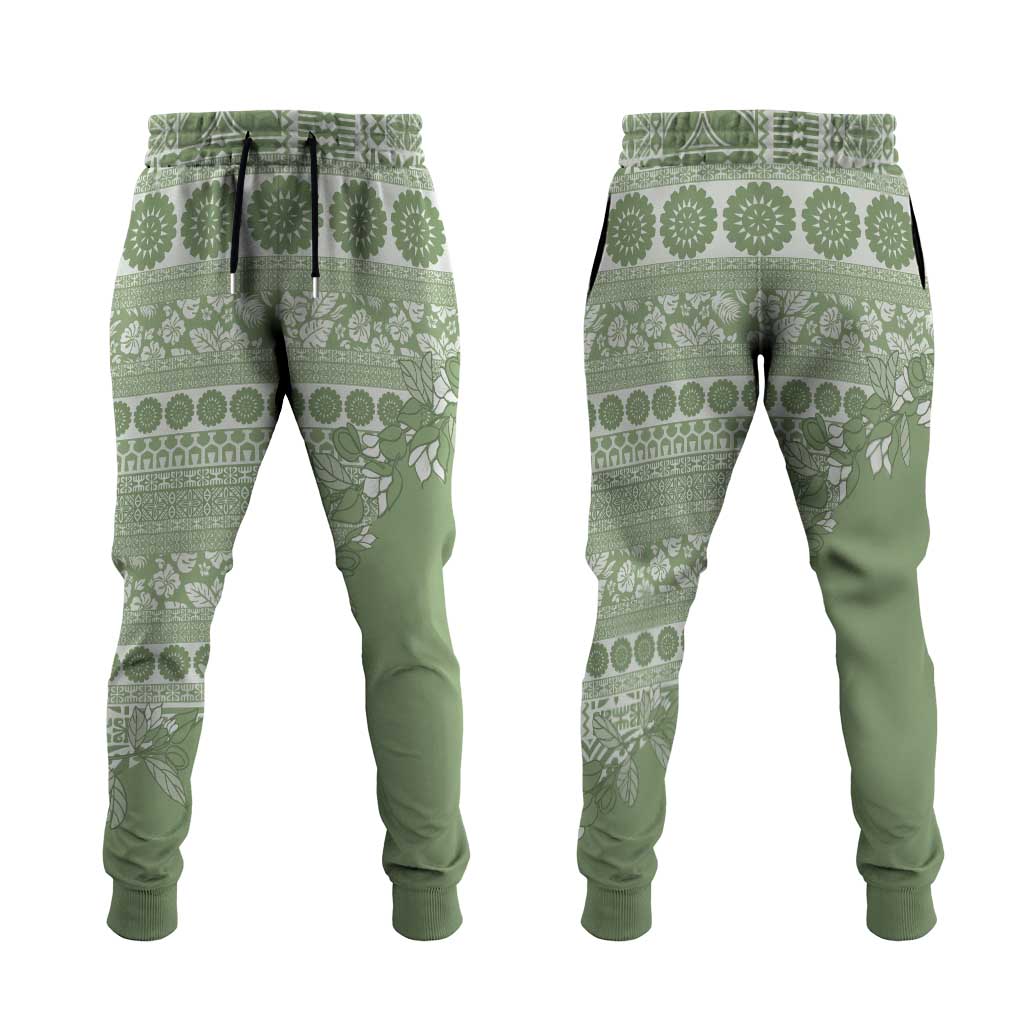 Fiji Marau na Kerisimasi Jogger Pants Sage Green Tagimoucia Tapa Masi Tribal - Polynesian Pride