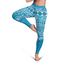 Fiji Marau na Kerisimasi Leggings Aqua Tagimoucia Tapa Masi Tribal - Polynesian Pride