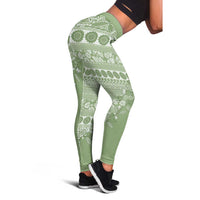 Fiji Marau na Kerisimasi Leggings Sage Green Tagimoucia Tapa Masi Tribal - Polynesian Pride