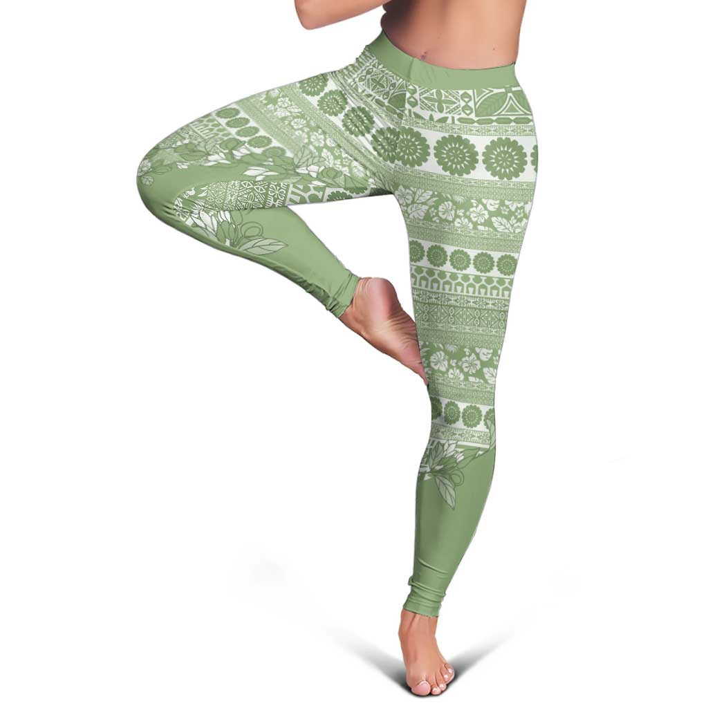 Fiji Marau na Kerisimasi Leggings Sage Green Tagimoucia Tapa Masi Tribal - Polynesian Pride