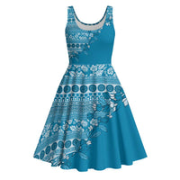 Fiji Marau na Kerisimasi Midi Dress Aqua Tagimoucia Tapa Masi Tribal - Polynesian Pride