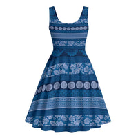 Fiji Marau na Kerisimasi Midi Dress Blue Tapa Masi Inspired Christmas - Polynesian Pride