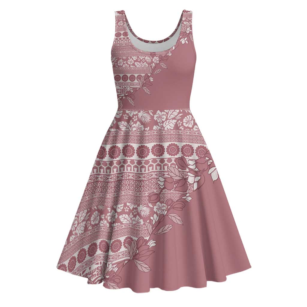 Fiji Marau na Kerisimasi Midi Dress Dusty Rose Tagimoucia Tapa Masi Tribal - Polynesian Pride