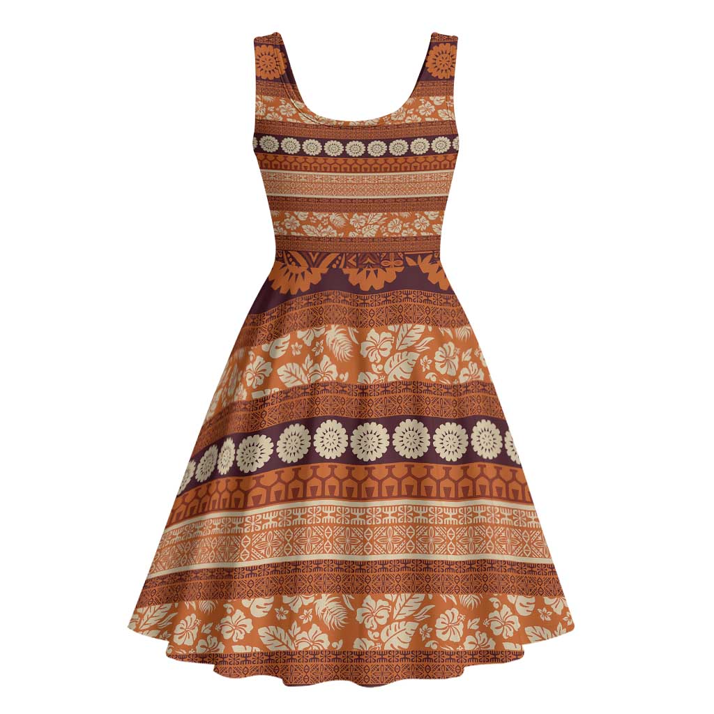 Fiji Marau na Kerisimasi Midi Dress Gold Tapa Masi Inspired Christmas - Polynesian Pride