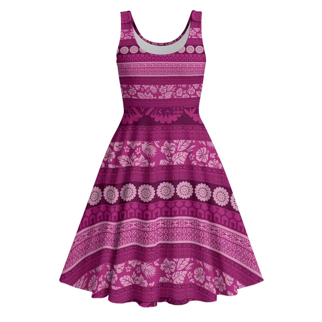 Fiji Marau na Kerisimasi Midi Dress Pink Tapa Masi Inspired Christmas - Polynesian Pride