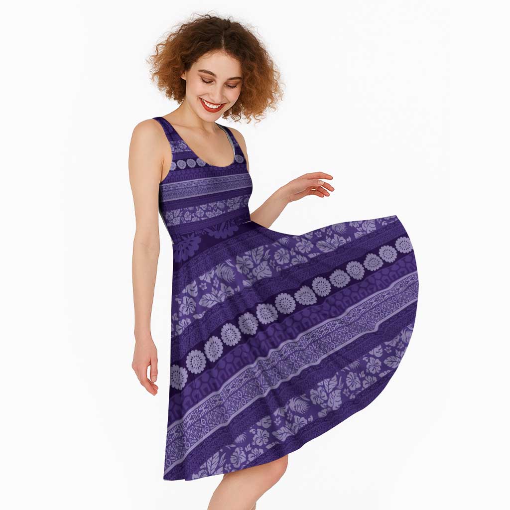 Fiji Marau na Kerisimasi Midi Dress Purple Tapa Masi Inspired Christmas - Polynesian Pride