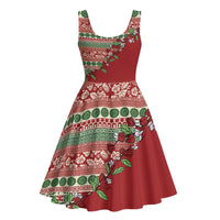 Fiji Marau na Kerisimasi Midi Dress Red Tagimoucia Tapa Masi Tribal - Polynesian Pride