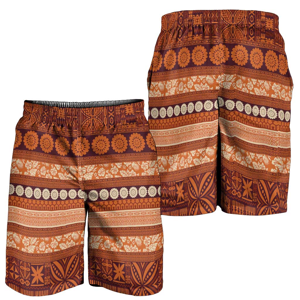 Fiji Marau na Kerisimasi Shorts for Men Gold Tapa Masi Inspired Christmas - Polynesian Pride