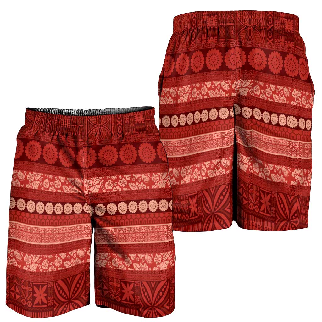 Fiji Marau na Kerisimasi Shorts for Men Red Tapa Masi Inspired Christmas - Polynesian Pride
