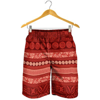 Fiji Marau na Kerisimasi Shorts for Men Red Tapa Masi Inspired Christmas - Polynesian Pride