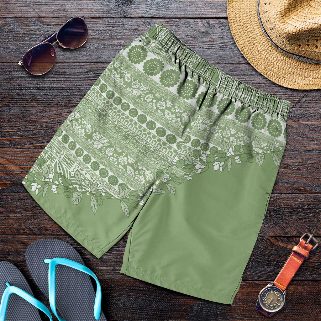 Fiji Marau na Kerisimasi Shorts for Men Sage Green Tagimoucia Tapa Masi Tribal - Polynesian Pride
