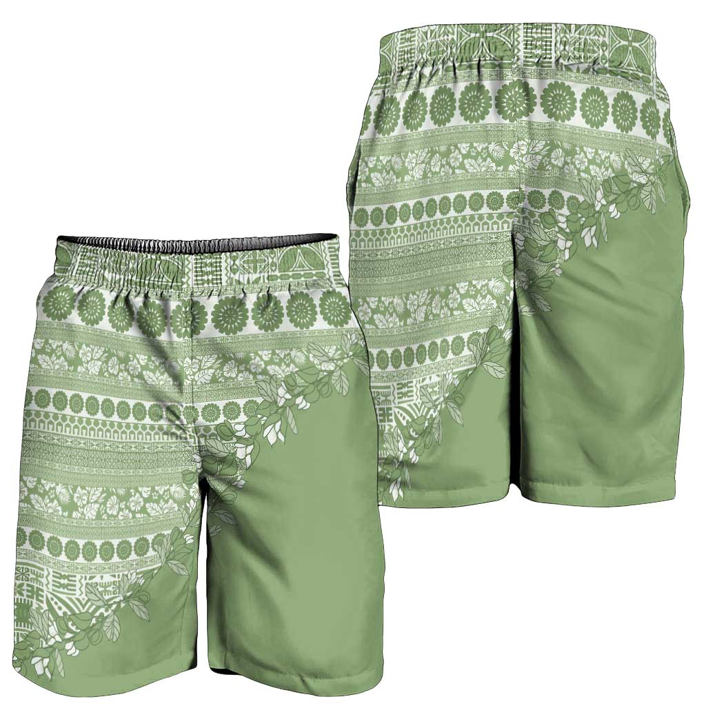 Fiji Marau na Kerisimasi Shorts for Men Sage Green Tagimoucia Tapa Masi Tribal - Polynesian Pride