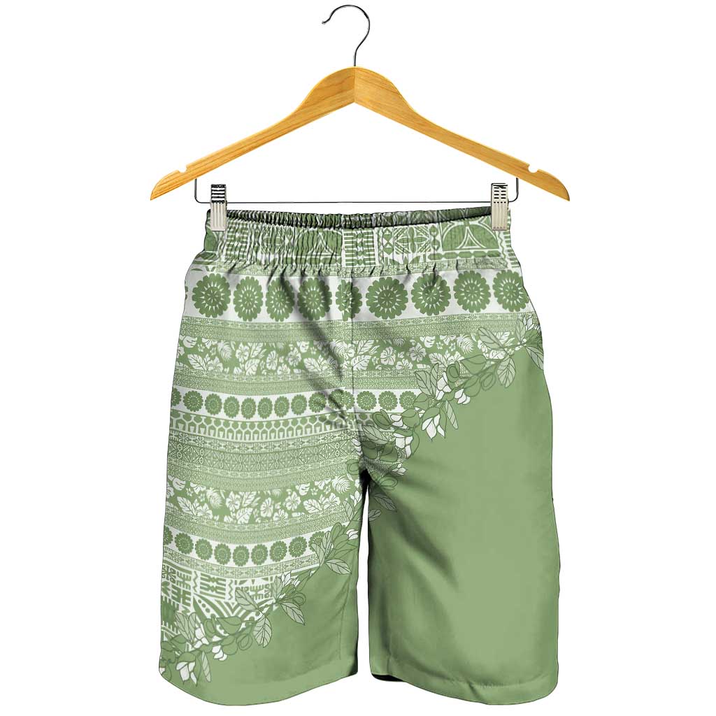 Fiji Marau na Kerisimasi Shorts for Men Sage Green Tagimoucia Tapa Masi Tribal - Polynesian Pride