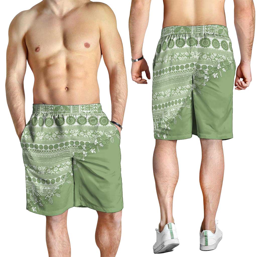 Fiji Marau na Kerisimasi Shorts for Men Sage Green Tagimoucia Tapa Masi Tribal - Polynesian Pride