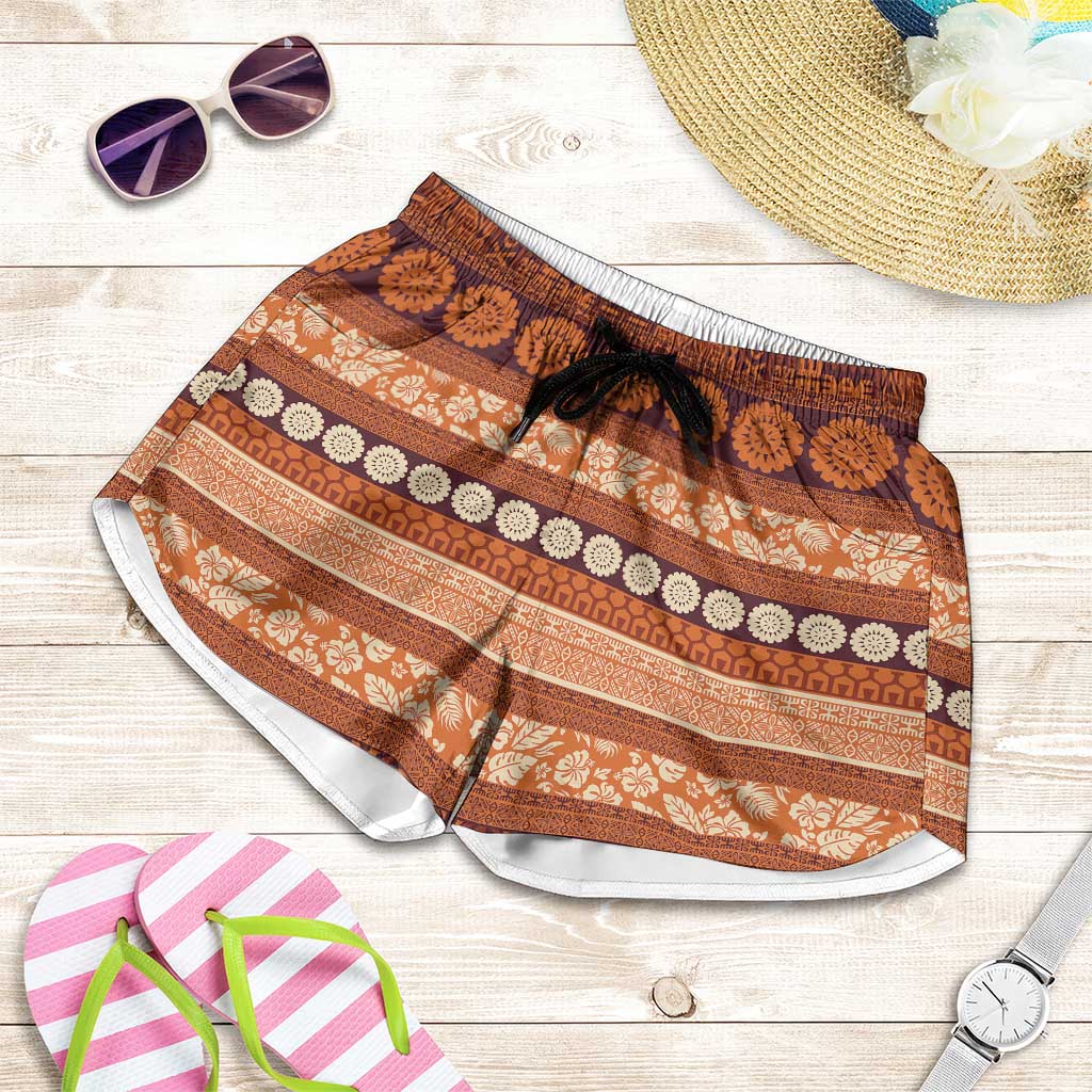 Fiji Marau na Kerisimasi Shorts for Women Gold Tapa Masi Inspired Christmas - Polynesian Pride
