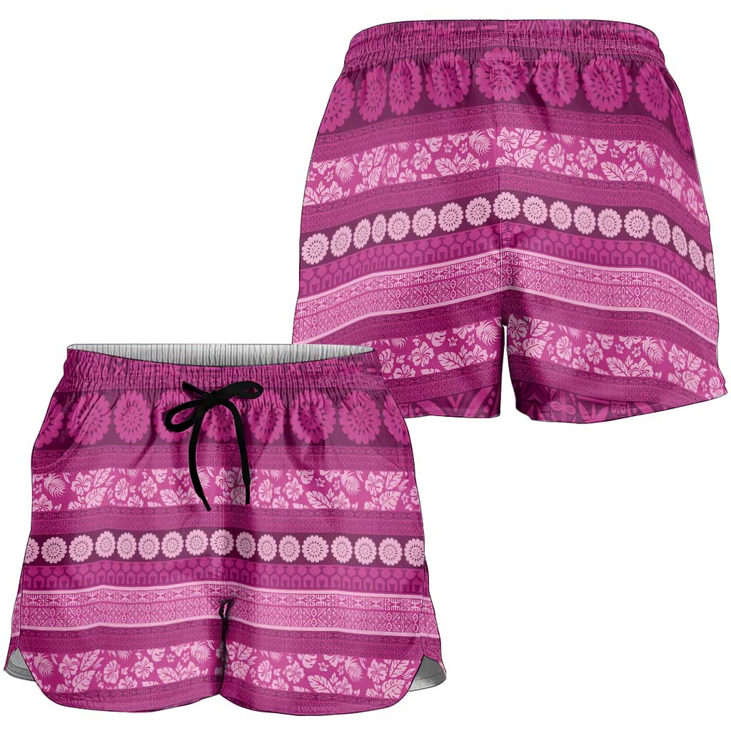 Fiji Marau na Kerisimasi Shorts for Women Pink Tapa Masi Inspired Christmas - Polynesian Pride