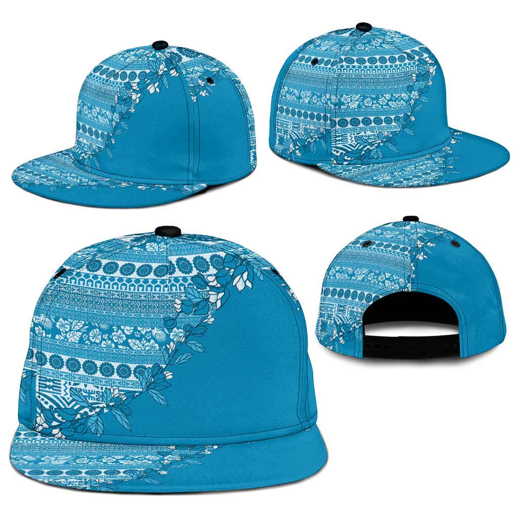 Fiji Marau na Kerisimasi Snapback Cap Aqua Tagimoucia Tapa Masi Tribal - Polynesian Pride