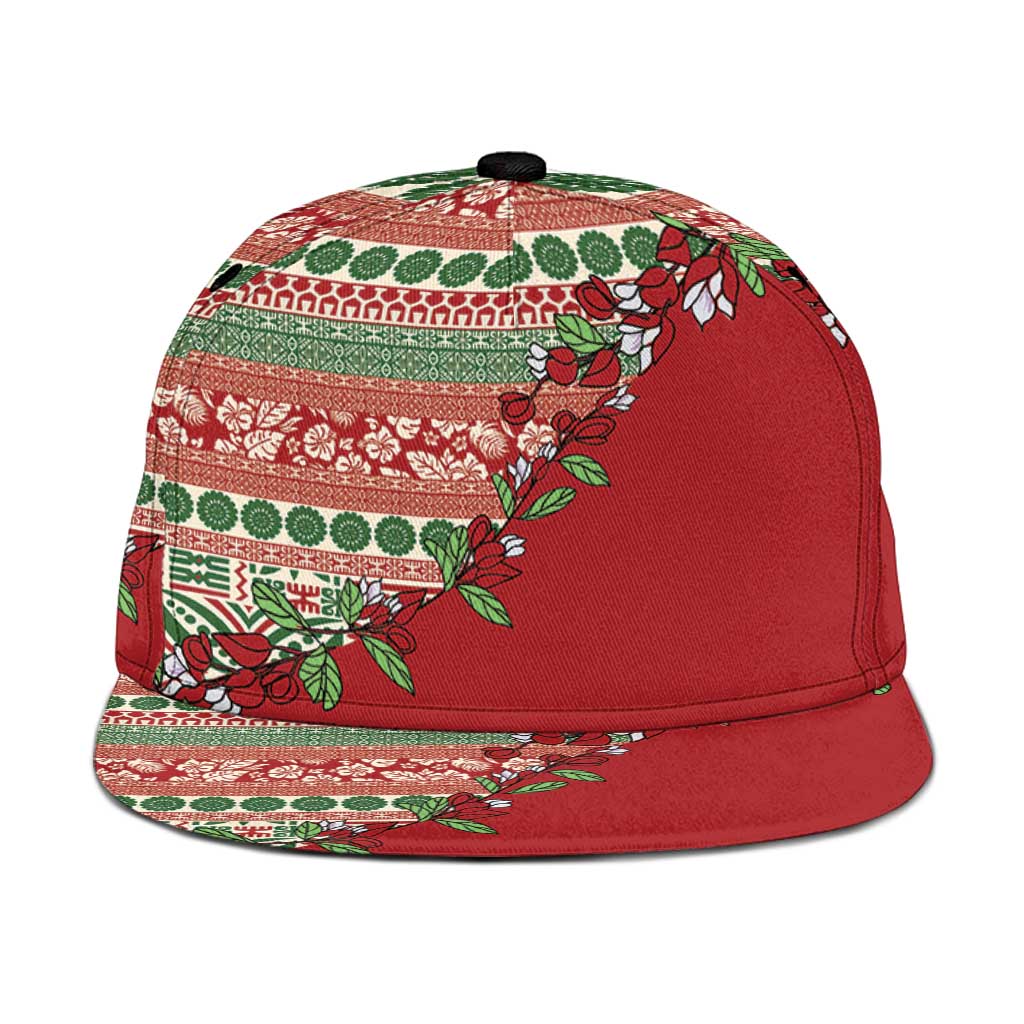 Fiji Marau na Kerisimasi Snapback Cap Red Tagimoucia Tapa Masi Tribal - Polynesian Pride
