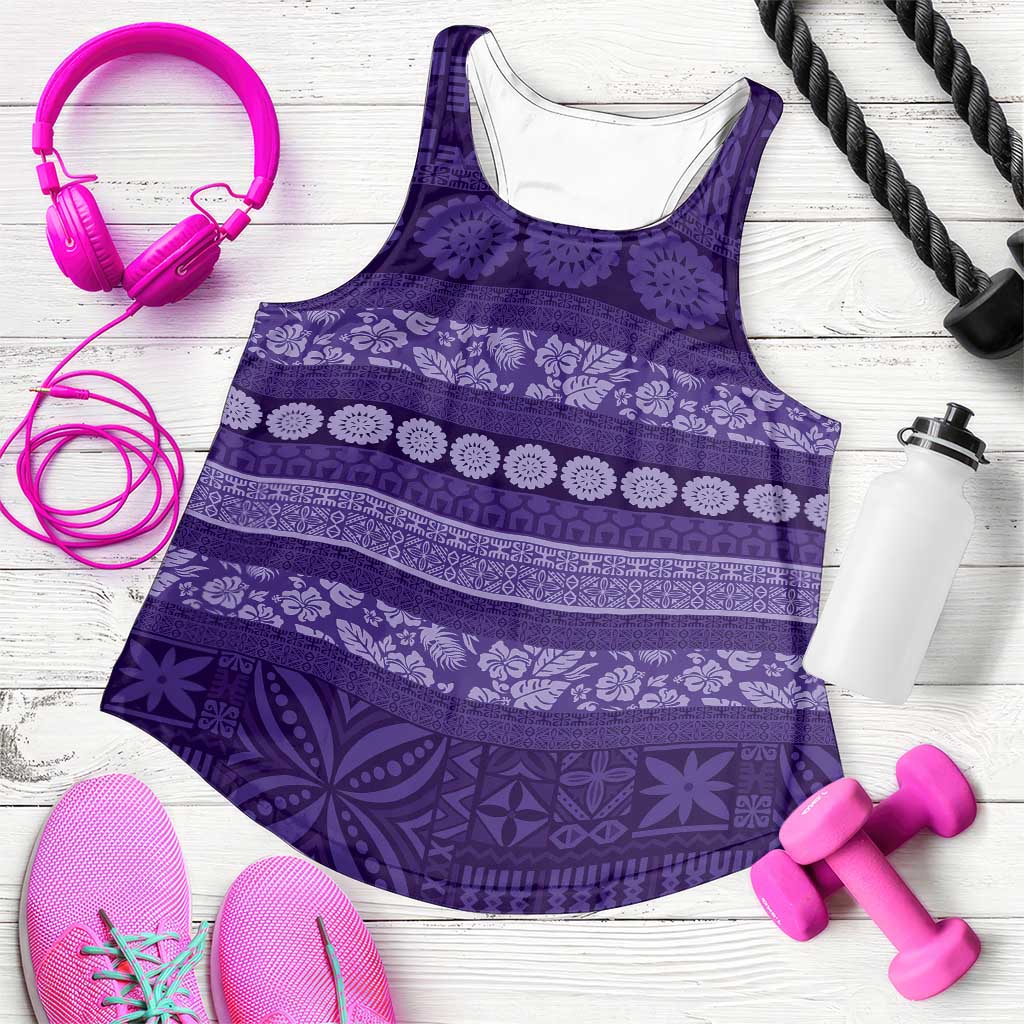 Fiji Marau na Kerisimasi Women Racerback Tank Purple Tapa Masi Inspired Christmas - Polynesian Pride