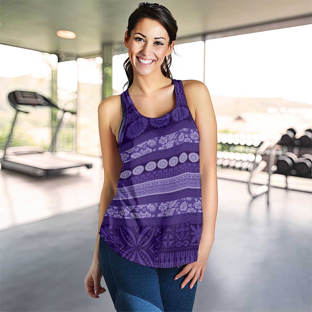 Fiji Marau na Kerisimasi Women Racerback Tank Purple Tapa Masi Inspired Christmas - Polynesian Pride