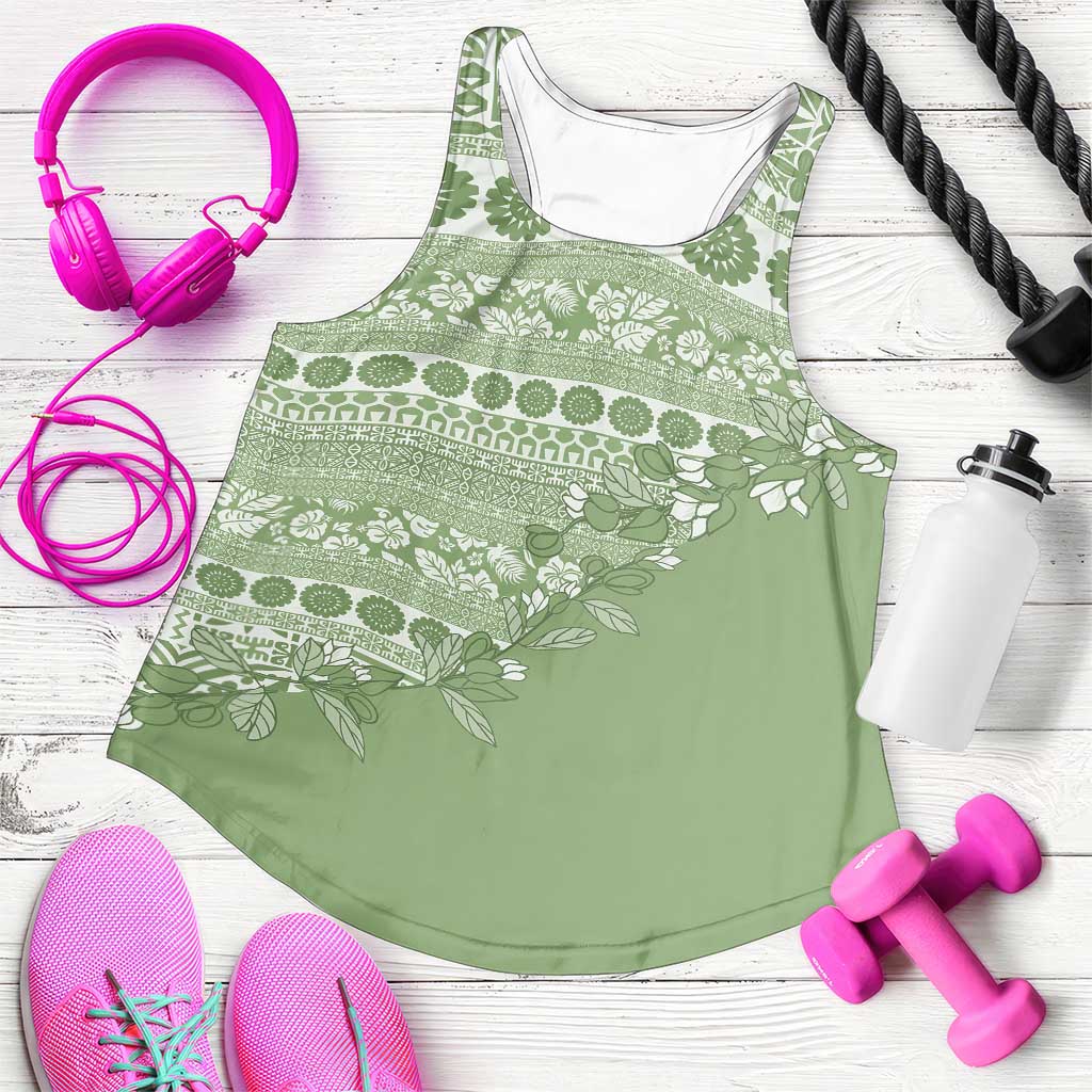 Fiji Marau na Kerisimasi Women Racerback Tank Sage Green Tagimoucia Tapa Masi Tribal - Polynesian Pride