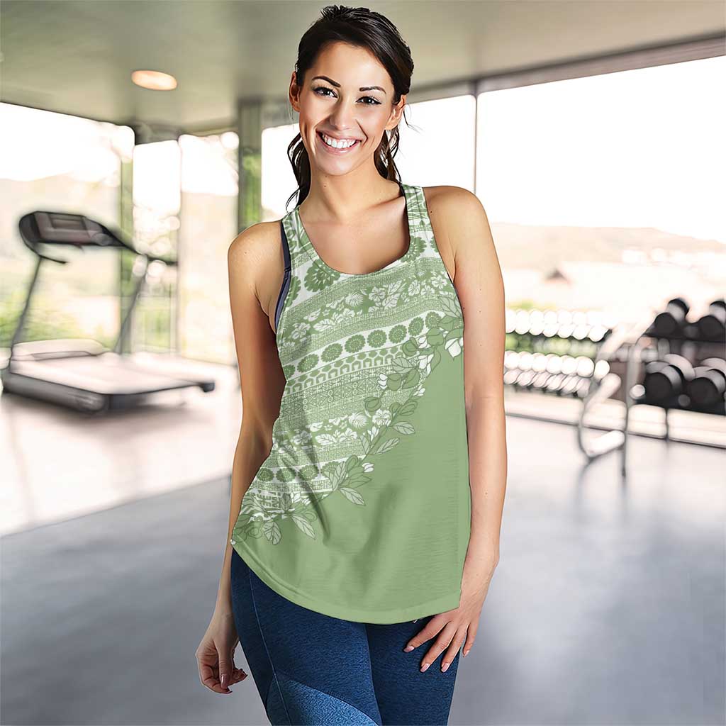 Fiji Marau na Kerisimasi Women Racerback Tank Sage Green Tagimoucia Tapa Masi Tribal - Polynesian Pride
