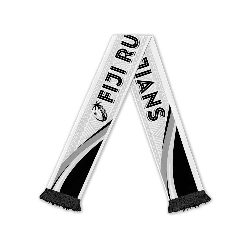 Fiji Tapa Rugby Ruffneck Scarf Go Flying Fijians LT14 Black Fringe One Size White - Polynesian Pride