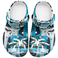 Fijian Rugby Clogs Shoes Grunge Palm Stylized LT01 Blue - Polynesian Pride