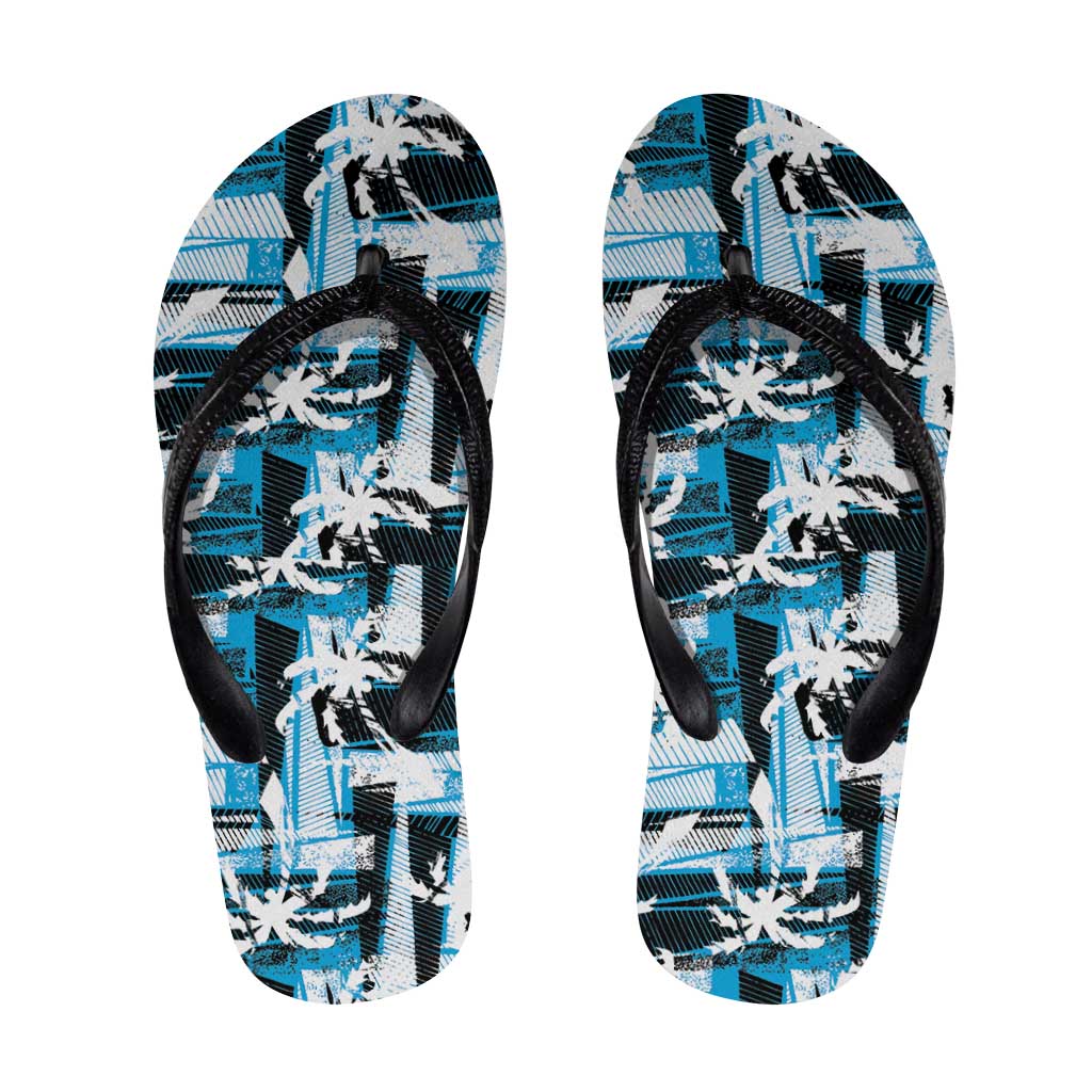 Fijian Rugby Flip Flops Grunge Palm Stylized LT01 Blue - Polynesian Pride