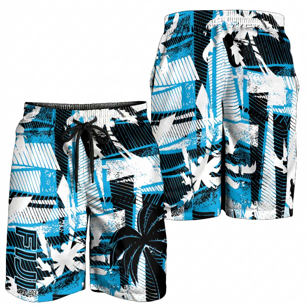 Fijian Rugby Shorts for Men Grunge Palm Stylized LT01 - Polynesian Pride