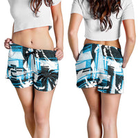Fijian Rugby Shorts for Women Grunge Palm Stylized LT01 - Polynesian Pride