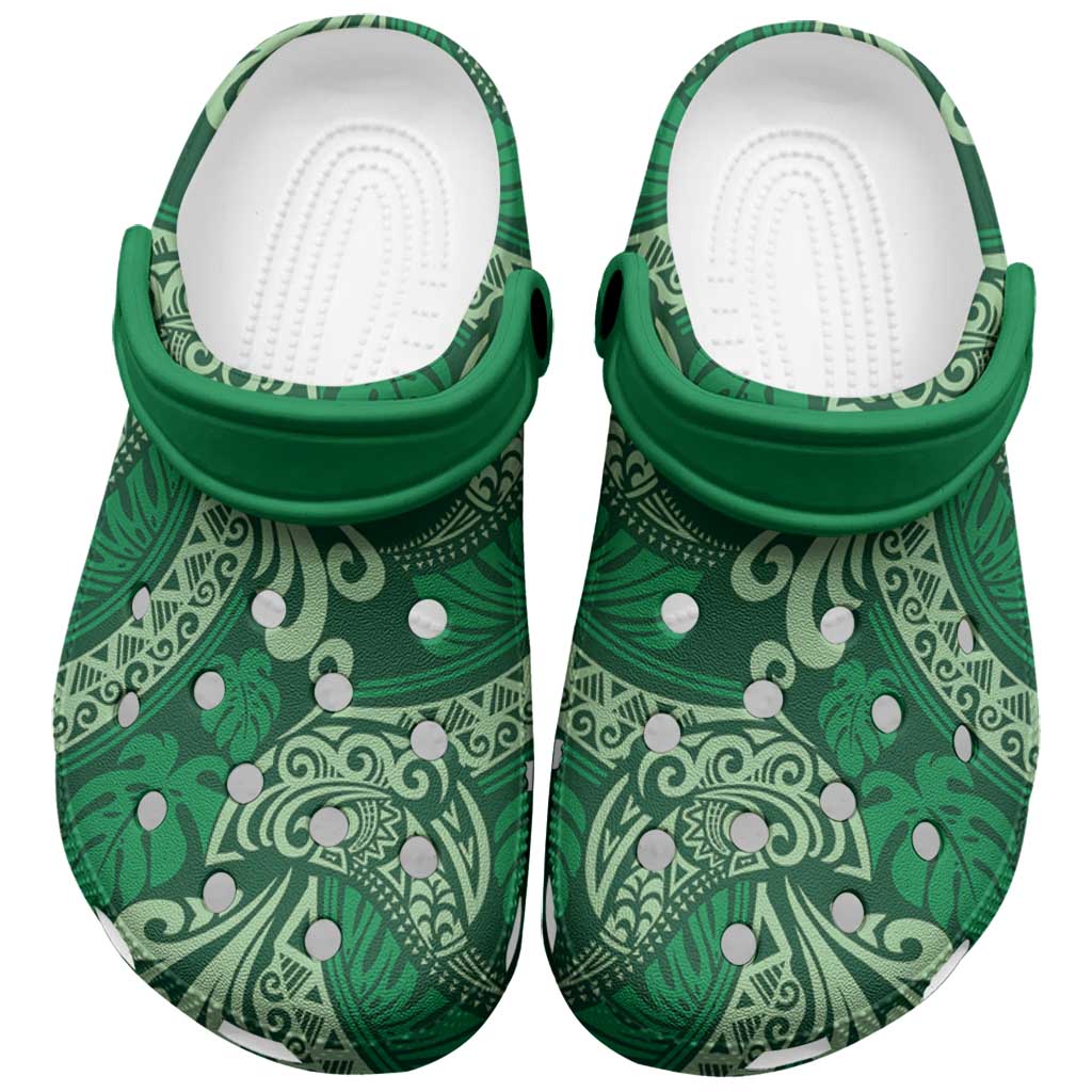 Forest Green Monstera Clogs Shoes Polynesian Tribal Pattern LT01 Green - Polynesian Pride