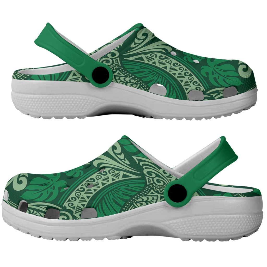 Forest Green Monstera Clogs Shoes Polynesian Tribal Pattern LT01 - Polynesian Pride
