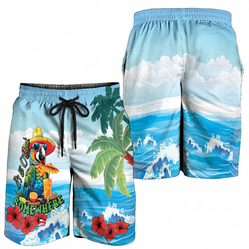 Funny Parrot Margarita Five O'clock Somewhere Shorts for Men LT9 - Polynesian Pride