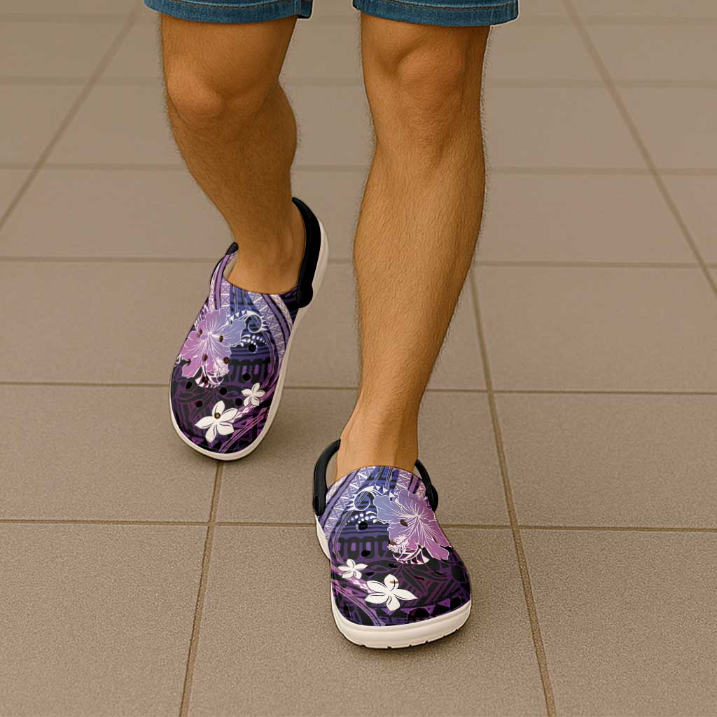 Galaxy Polynesian Pattern With Tropical Flowers Clogs Shoes - Polynesian Pride