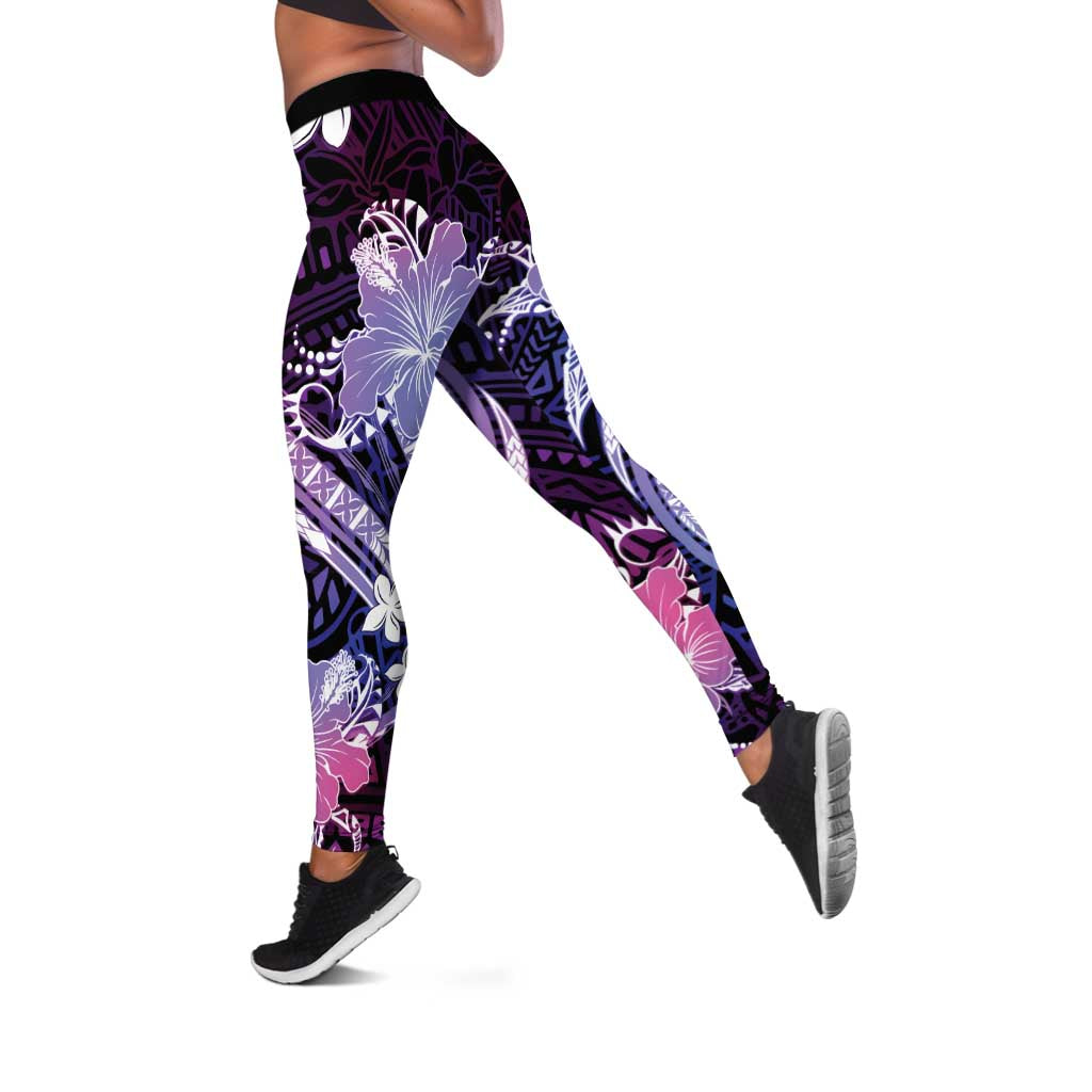 Galaxy Polynesian Pattern With Tropical Flowers Leggings - Polynesian Pride