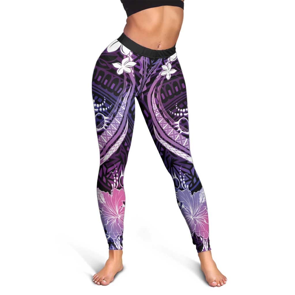 Galaxy Polynesian Pattern With Tropical Flowers Leggings - Polynesian Pride