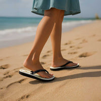 Gold and White Hawaii Flip Flops Hammerhead Shark Tattoo Curve Polynesian - Polynesian Pride