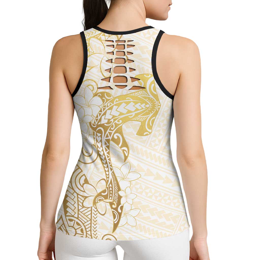 Gold and White Hawaii Hollow Tank Top Hammerhead Shark Tattoo Curve Polynesian - Polynesian Pride