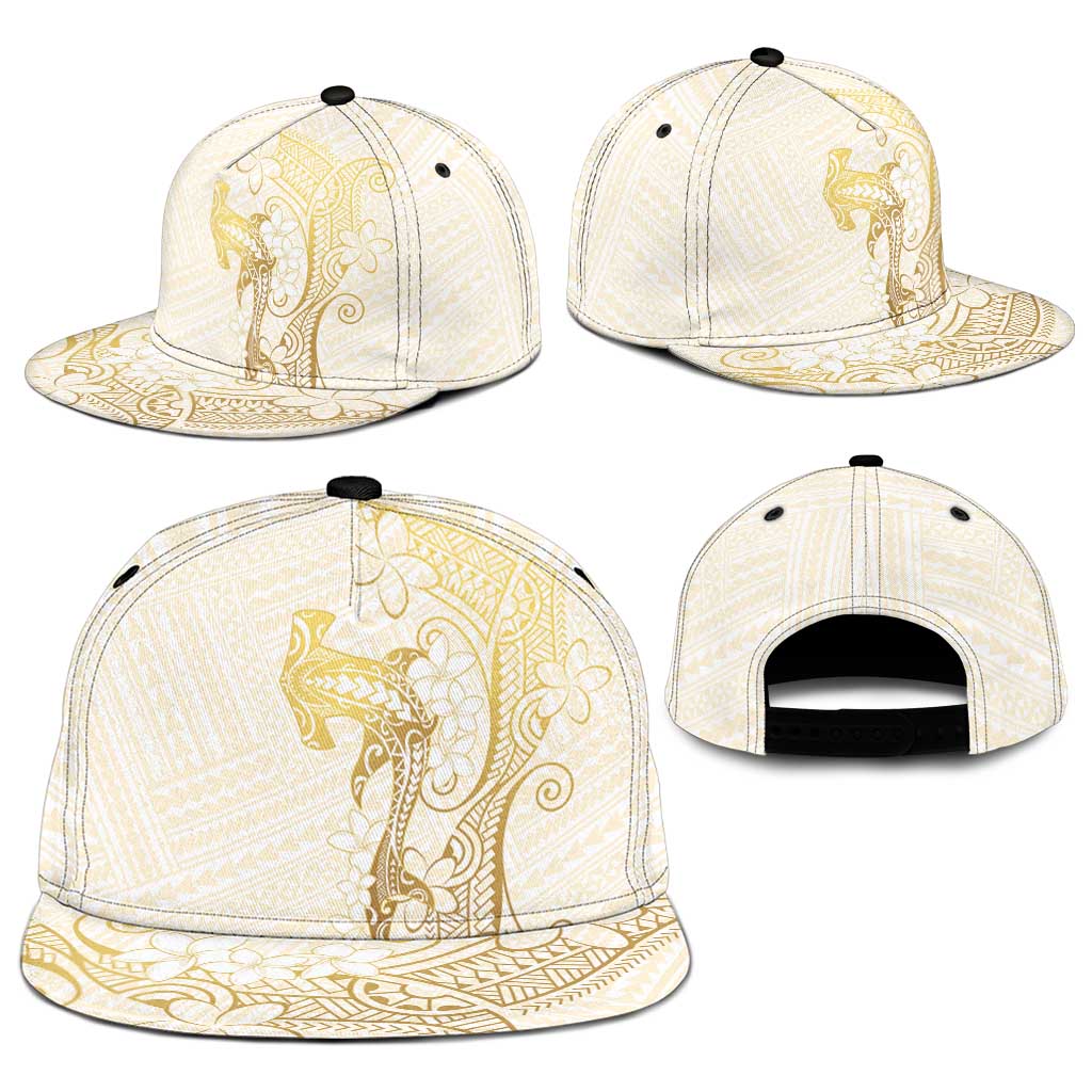 Gold and White Hawaii Snapback Cap Hammerhead Shark Tattoo Curve Polynesian - Polynesian Pride