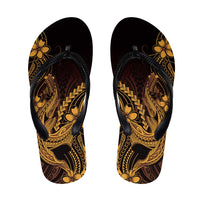 Gold Black Aloha Hawaii Flip Flops Polynesian Shark Tattoo With Plumeria LT14 Gold - Polynesian Pride