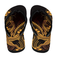Gold Black Aloha Hawaii Flip Flops Polynesian Shark Tattoo With Plumeria LT14 - Polynesian Pride