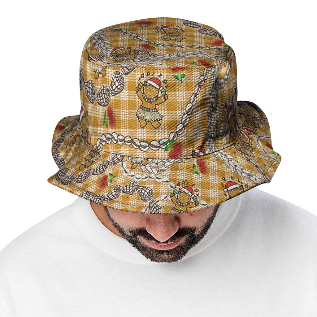 Gold Palaka Hawaii Mele Kalikimaka Bucket Hat Ohia Lehua Shell Leis Funny Gingerbread Santa LT14 - Polynesian Pride