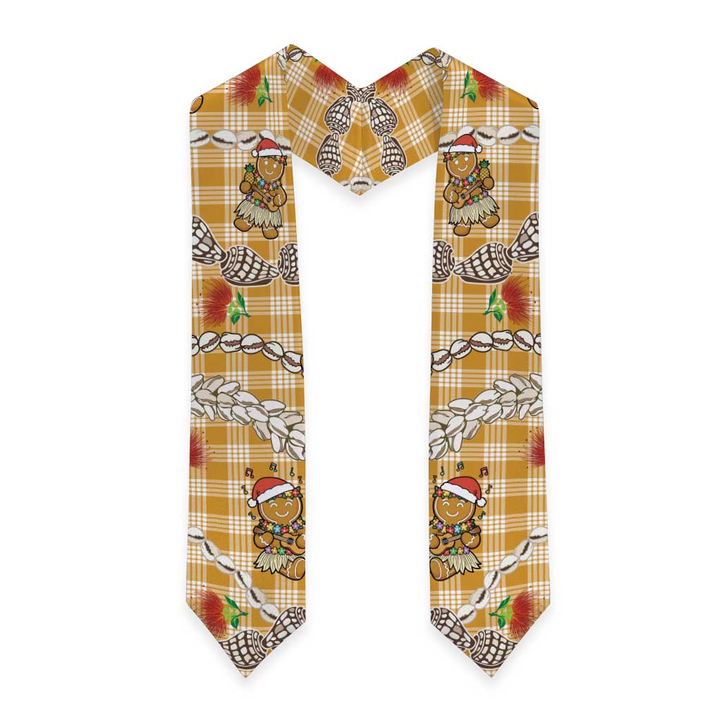 Gold Palaka Hawaii Mele Kalikimaka Graduation Stole Ohia Lehua Shell Leis Funny Gingerbread Santa - Polynesian Pride