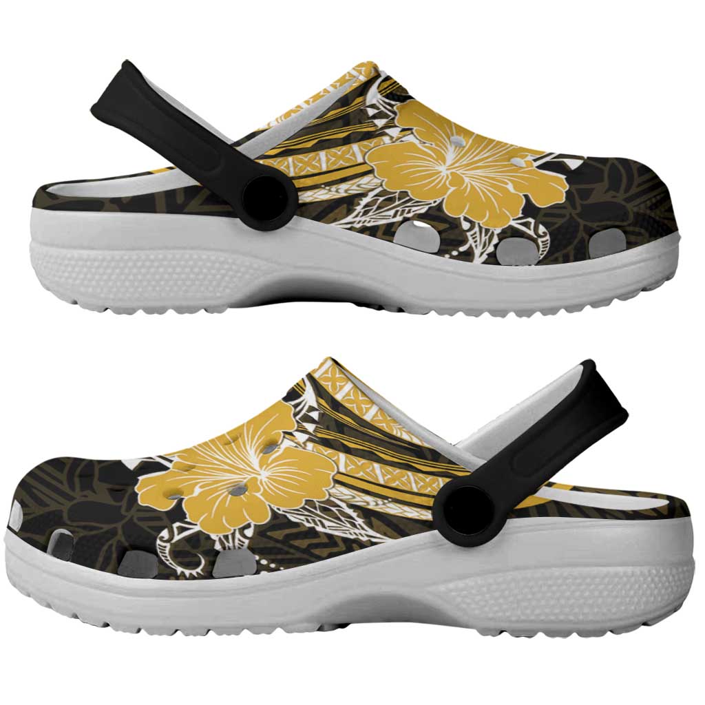 Gold Polynesian Pattern With Tropical Flowers Clogs Shoes - Polynesian Pride