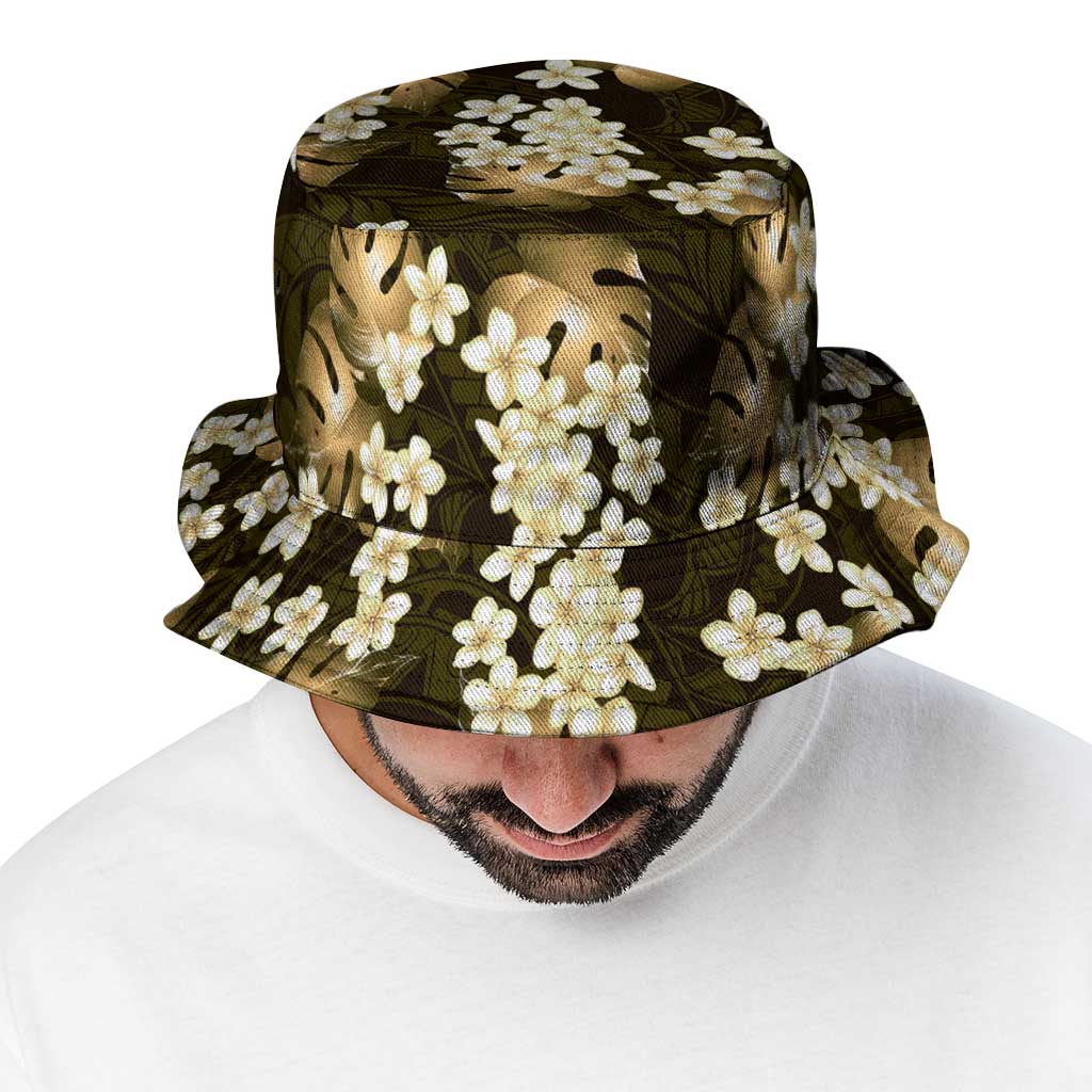 Gold Tropical Hawaii Bucket Hat Seamless Monstera Plumeria Hawaiian Pattern - Polynesian Pride