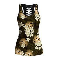 Gold Tropical Hawaii Hollow Tank Top Seamless Monstera Plumeria Hawaiian Pattern LT14 Female Gold - Polynesian Pride