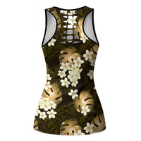 Gold Tropical Hawaii Hollow Tank Top Seamless Monstera Plumeria Hawaiian Pattern LT14 - Polynesian Pride