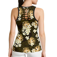 Gold Tropical Hawaii Hollow Tank Top Seamless Monstera Plumeria Hawaiian Pattern LT14 - Polynesian Pride